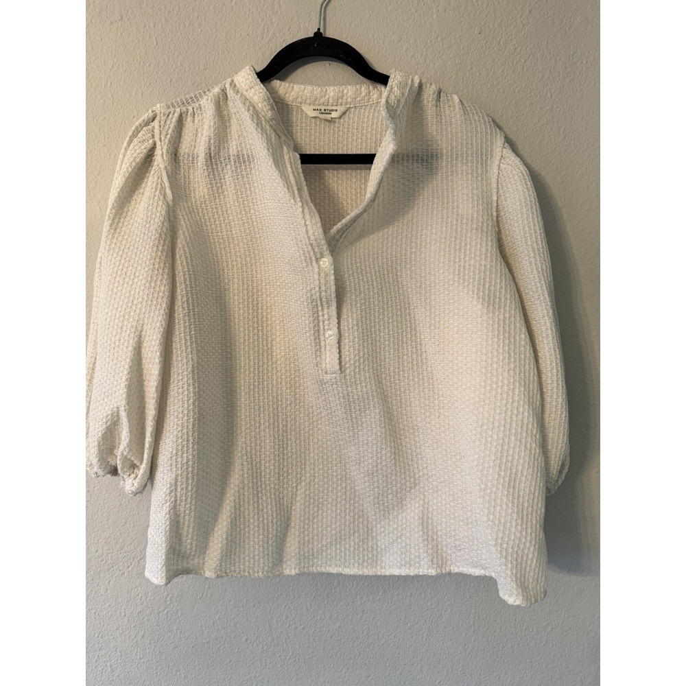 Woman Size XL Max Studio‎ London Blouse Cropped 3/4 Sleeve Business Casual Cream